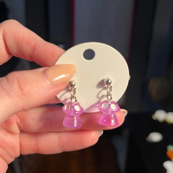 Handmade Jewelry - Whimsical Purple Mushroom Drop Earrings for Women